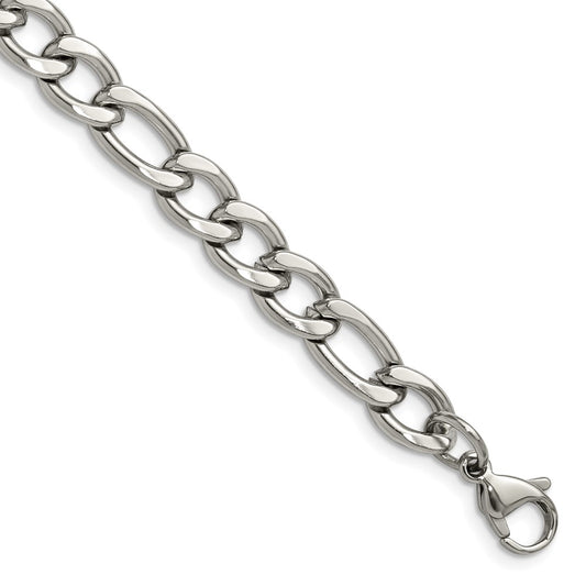 Chisel Stainless Steel Polished 7.5mm 9 inch Figaro Chain