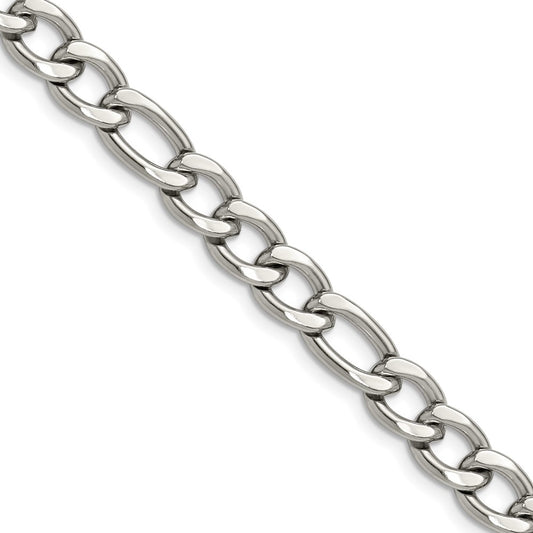 Chisel Stainless Steel Polished 7.5mm 22 inch Figaro Chain