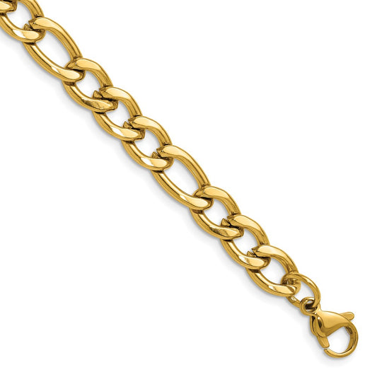 Chisel Stainless Steel Polished Yellow IP-plated 7.5mm 8 inch Figaro Chain