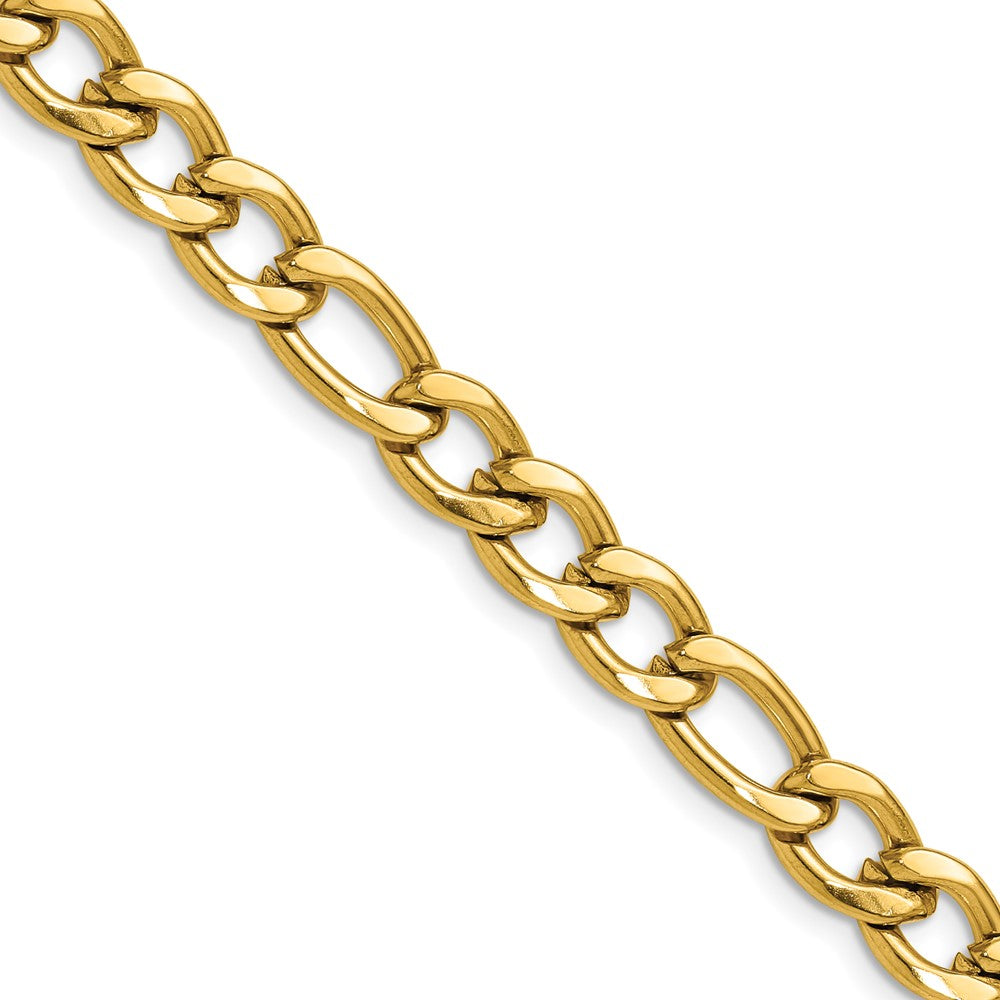 Chisel Stainless Steel Polished Yellow IP-plated 7.5mm 24 inch Figaro Chain