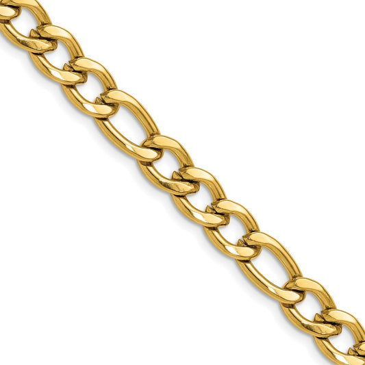 Chisel Stainless Steel Polished Yellow IP-plated 7.5mm 20 inch Figaro Chain
