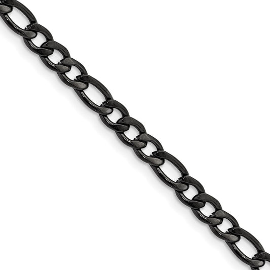 Chisel Stainless Steel Polished Black IP-plated 4.5mm 22 inch Figaro Chain