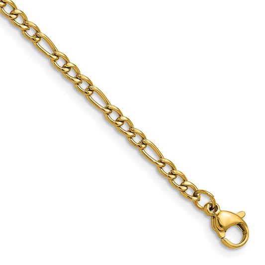 Chisel Stainless Steel Polished Yellow IP-plated 3mm 9 inch Figaro Chain