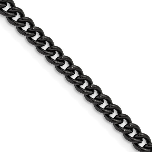 Chisel Stainless Steel Polished Black IP-plated 4.5mm 24 inch Round Curb Chain