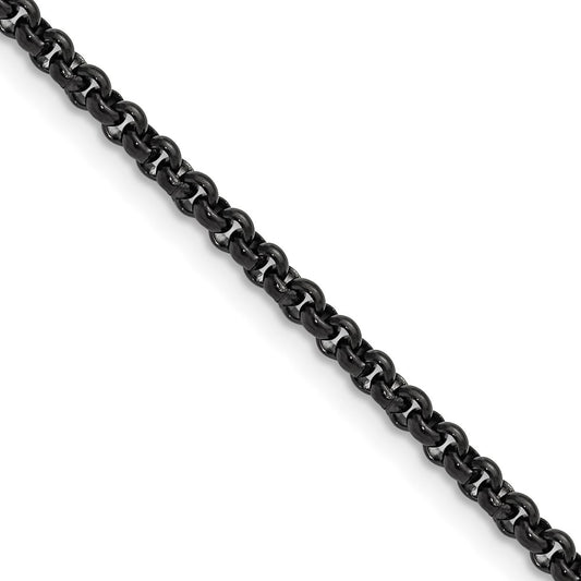 Chisel Stainless Steel Polished Black IP-plated 3mm 24 inch Rolo Chain