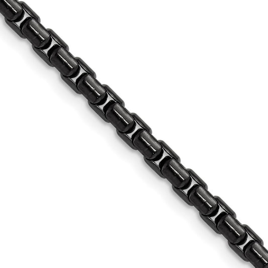 Chisel Stainless Steel Polished Black IP-plated 3.5mm 24 inch Elongated Round Box Chain