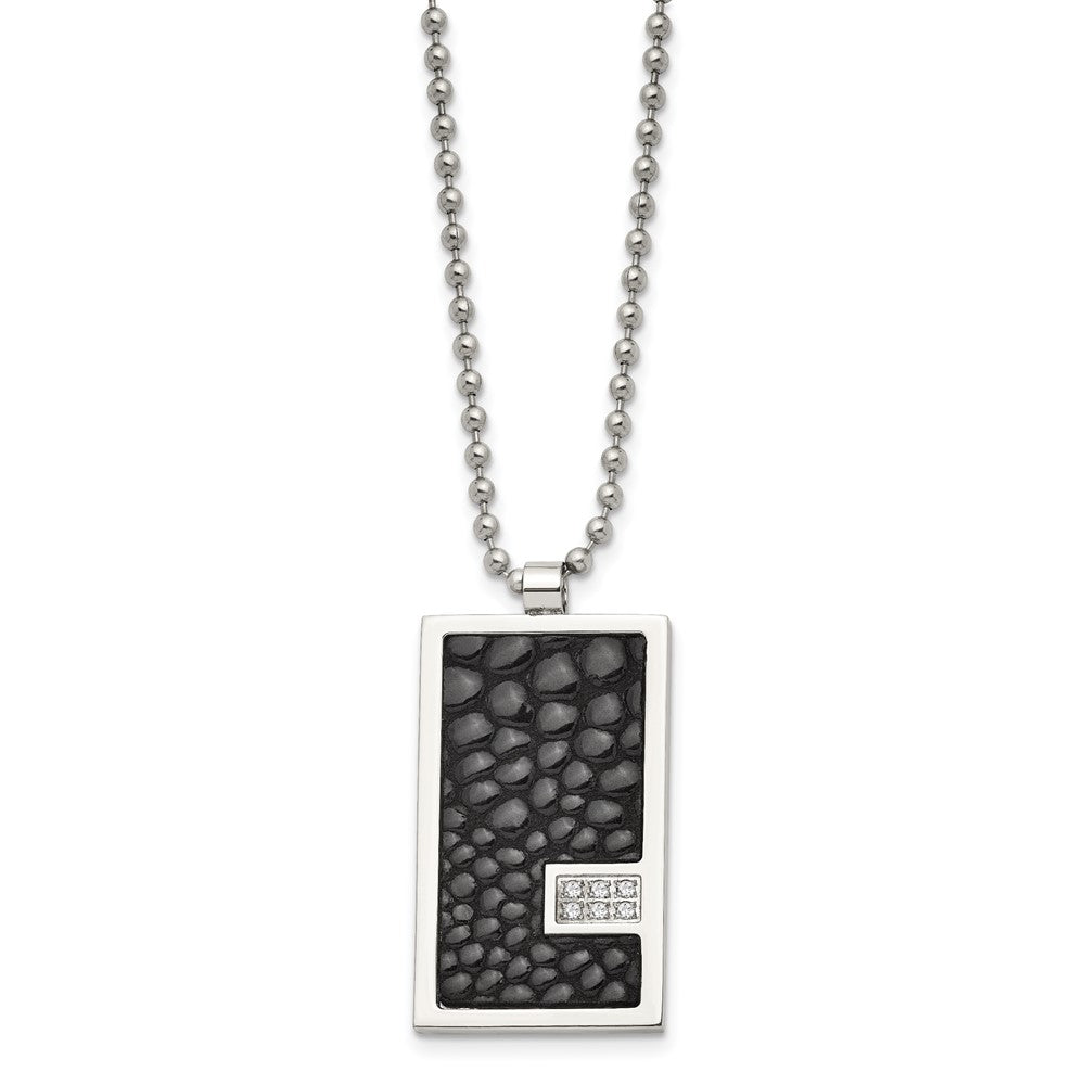 Chisel Stainless Steel Polished Stingray Texture Imitation Leather 1/10 carat Diamond Pednant on a 24 inch Ball Chain Necklace
