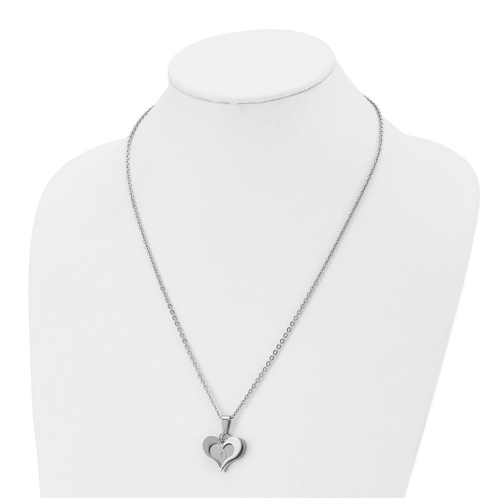 Chisel Stainless Steel Polished Rose IP-plated 2 Piece Heart Pendant on a 22 inch Cable Chain Necklace