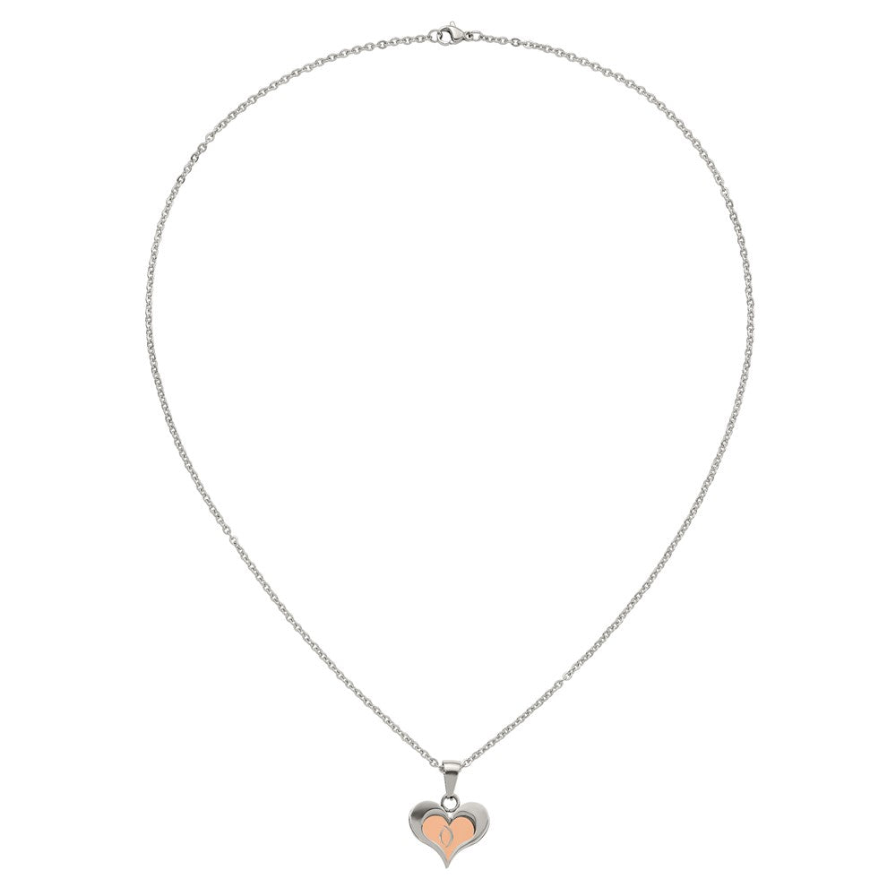 Chisel Stainless Steel Polished Rose IP-plated 2 Piece Heart Pendant on a 22 inch Cable Chain Necklace