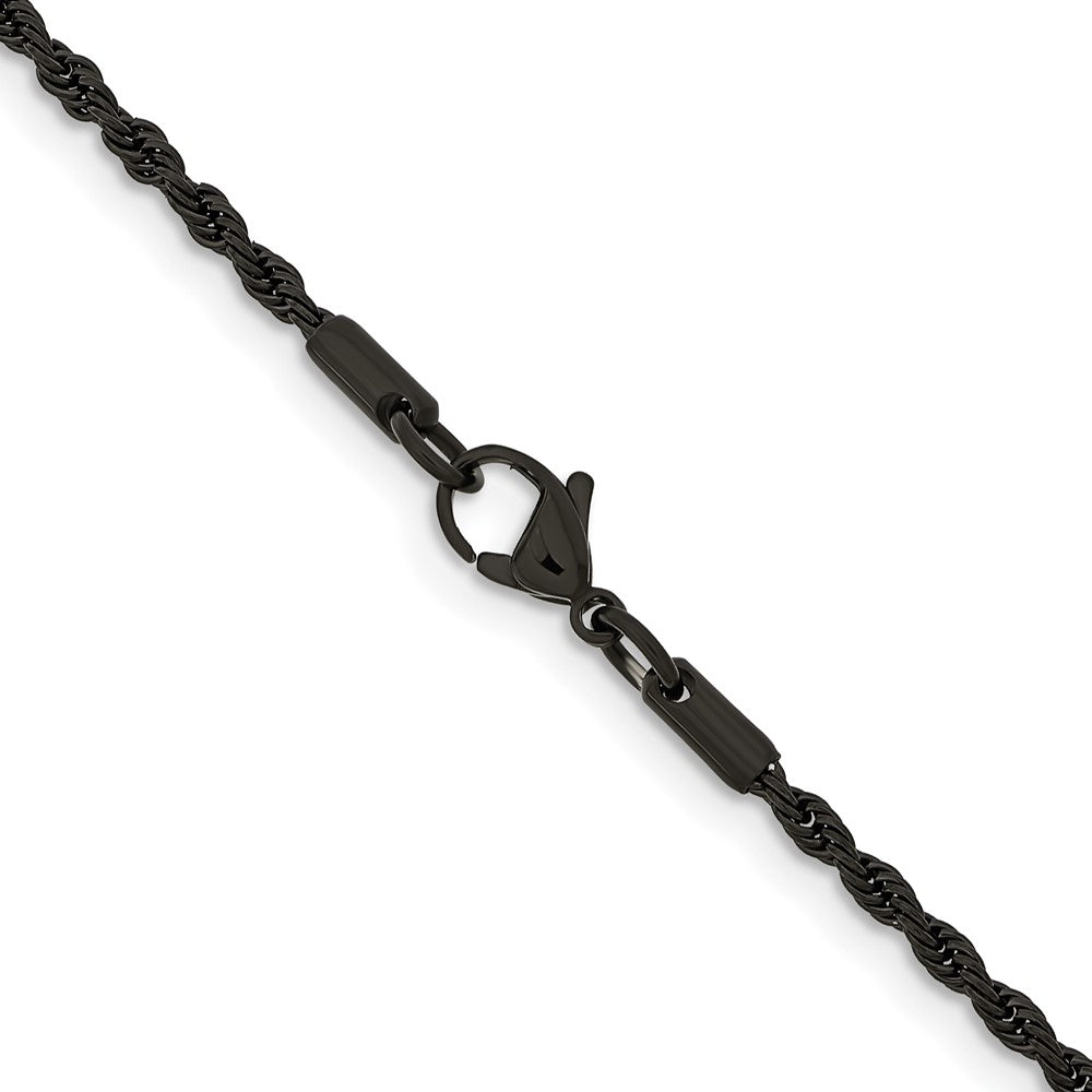 Chisel Stainless Steel Polished Black IP-plated 2.4mm 16 inch Rope Chain