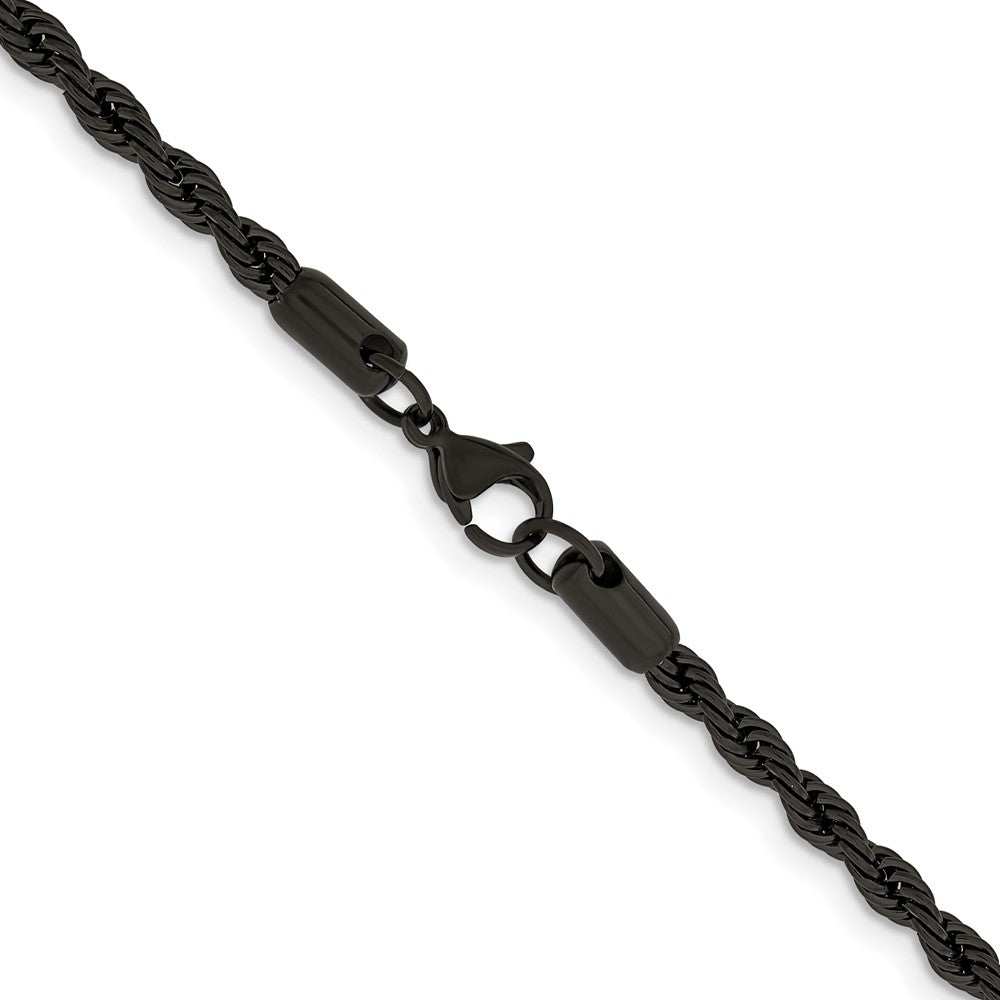 Chisel Stainless Steel Polished Black IP-plated 4mm 22 inch Rope Chain