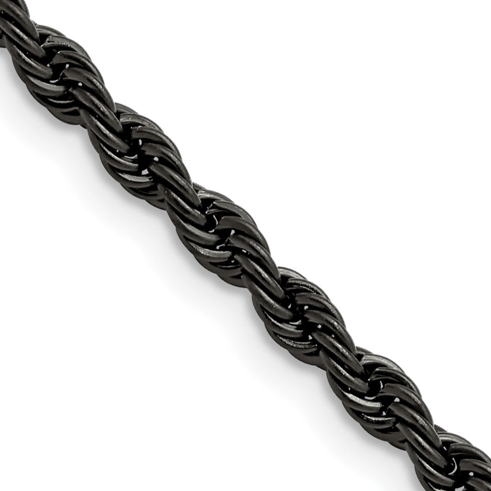 Chisel Stainless Steel Polished Black IP-plated 4mm 16 inch Rope Chain