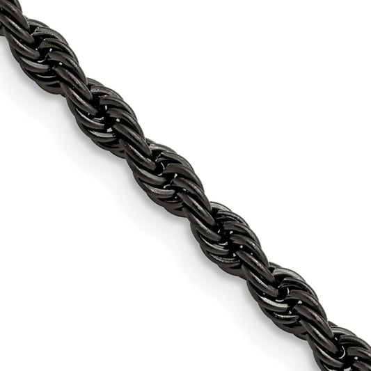 Chisel Stainless Steel Polished Black IP-plated 4mm 16 inch Rope Chain
