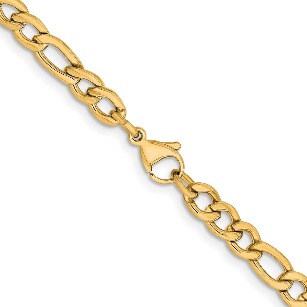 Chisel Stainless Steel Polished Yellow IP-plated 5.3mm 18 inch Figaro Chain
