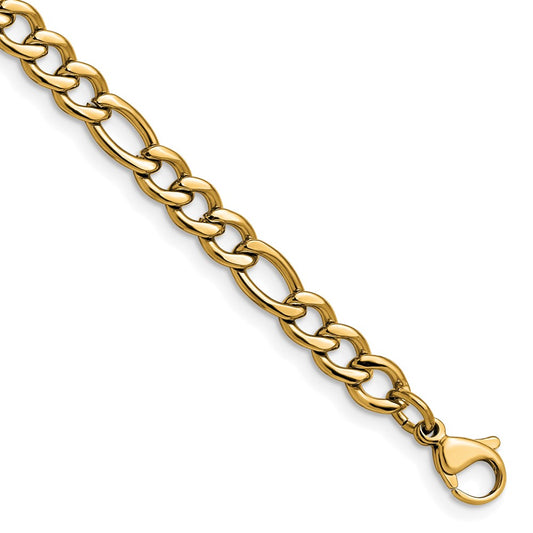 Chisel Stainless Steel Polished Yellow IP-plated 5.3mm 7 inch Figaro Chain