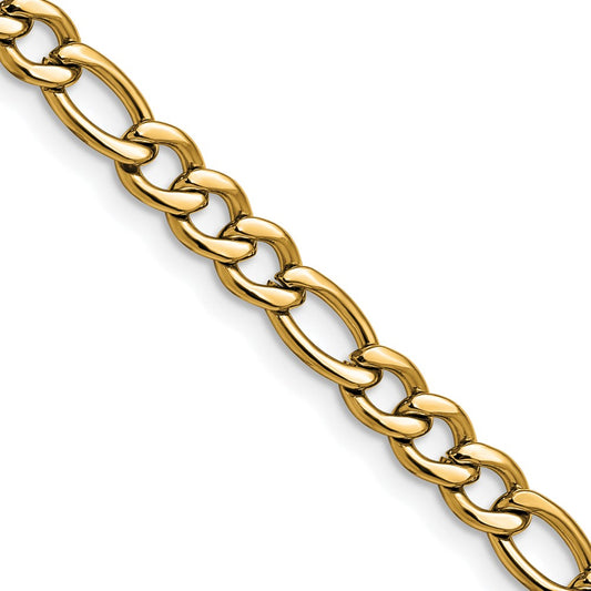Chisel Stainless Steel Polished Yellow IP-plated 5.3mm 20 inch Figaro Chain