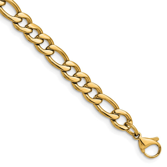 Chisel Stainless Steel Polished Yellow IP-plated 6.75mm 8 inch Figaro Chain