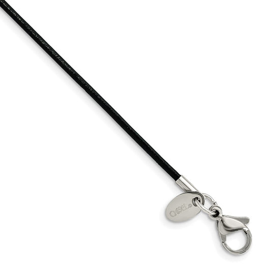 Chisel Stainless Steel Black Leather 1.5mm Cord 20 inch Necklace
