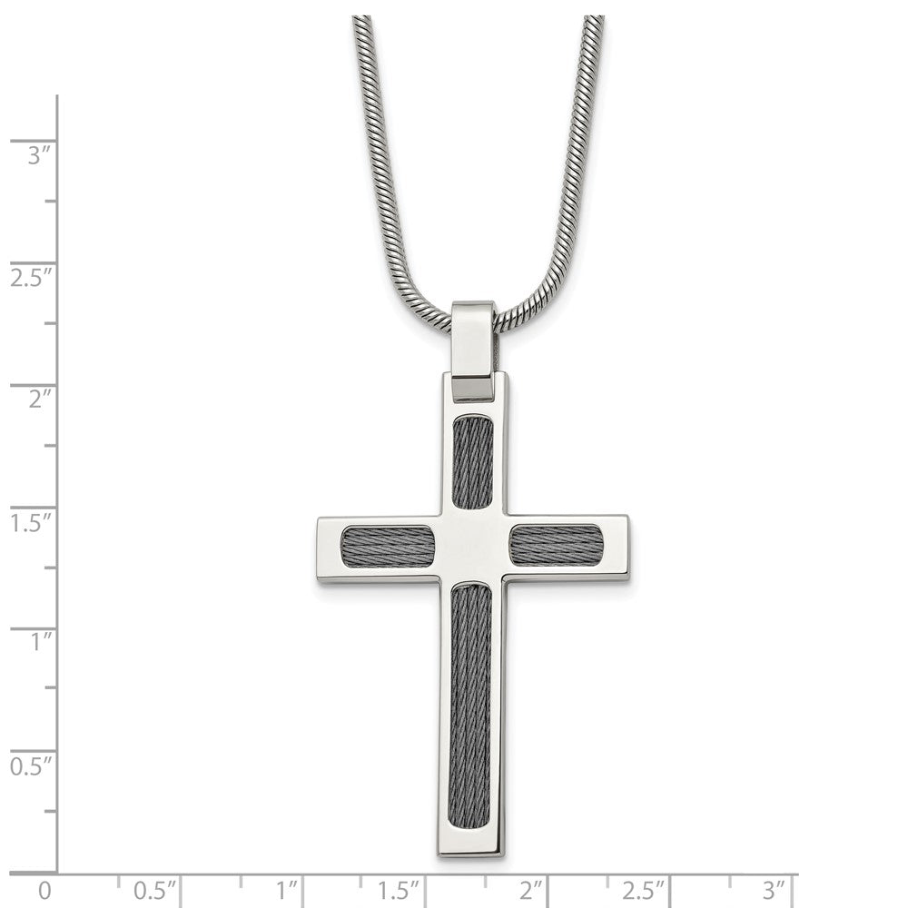 Chisel Stainless Steel Brushed and Polished with Cable Cross Pendant on a 24 inch Snake Chain Necklace