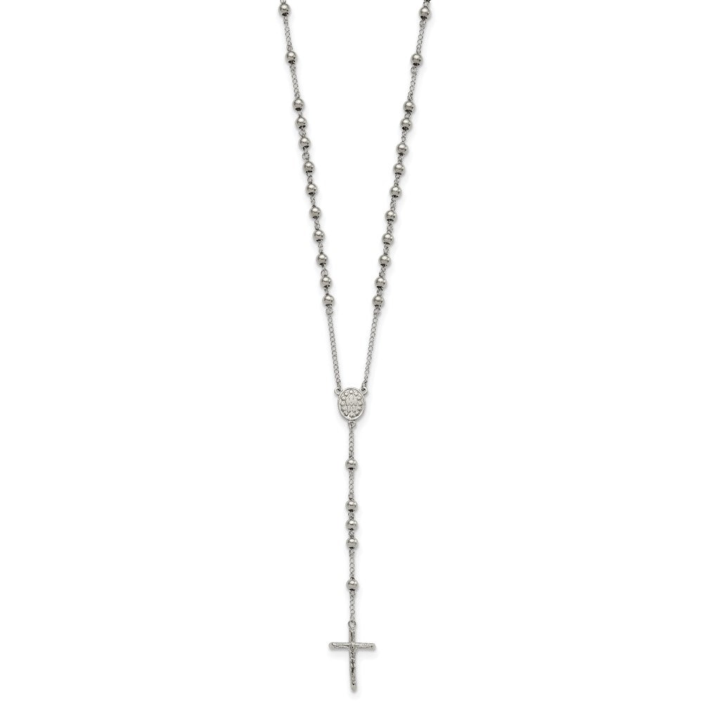 Chisel Stainless Steel Polished 6mm Beaded 29.5 inch Rosary Necklace