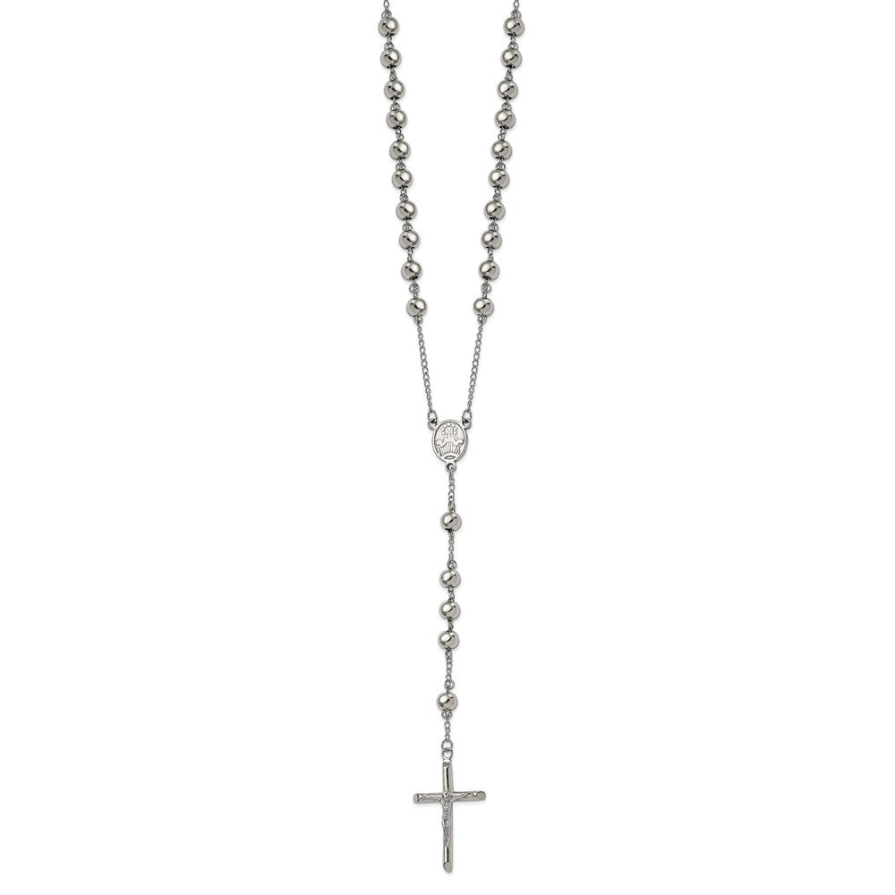 Chisel Stainless Steel Polished 8mm Beaded 32.5 inch Rosary Necklace