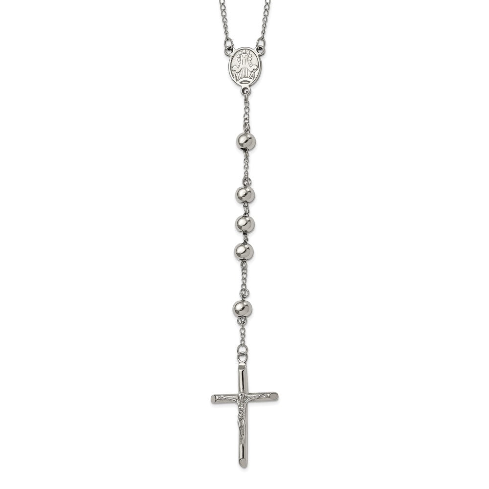 Chisel Stainless Steel Polished 8mm Beaded 32.5 inch Rosary Necklace
