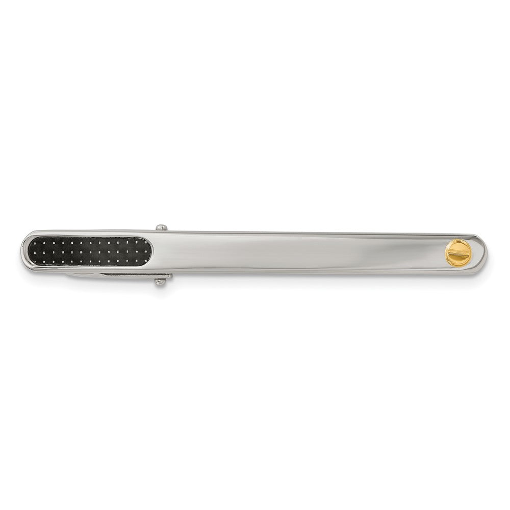 Chisel Stainless Steel with 18k Yellow Gold Accent Polished Black Carbon Fiber Inlay Tie Bar