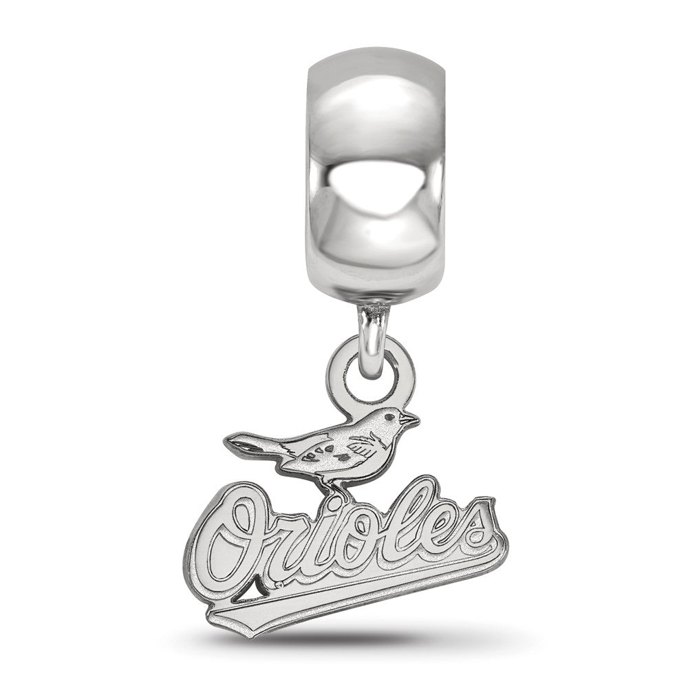 Sterling Silver Rhodium-plated MLB Baltimore Orioles Script Extra Small Dangle Bead