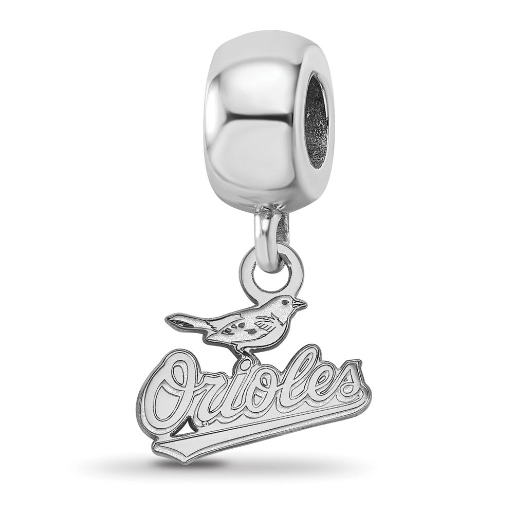 Sterling Silver Rhodium-plated MLB Baltimore Orioles Script Extra Small Dangle Bead