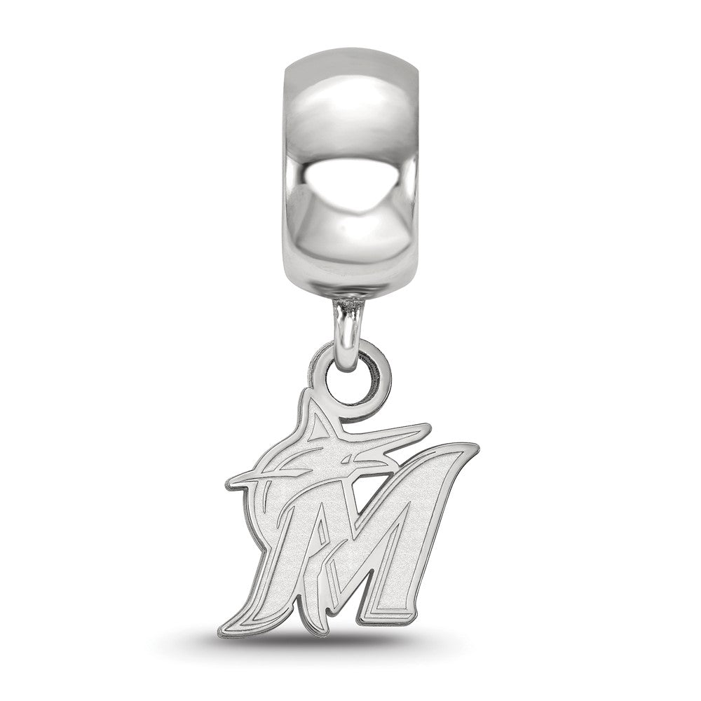 Sterling Silver Rhodium-plated MLB Miami Marlins Letter M and Marlin Extra Small Dangle Bead