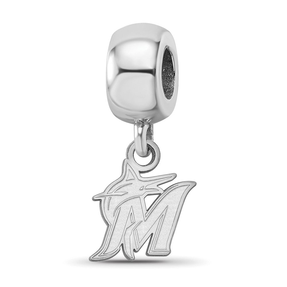 Sterling Silver Rhodium-plated MLB Miami Marlins Letter M and Marlin Extra Small Dangle Bead