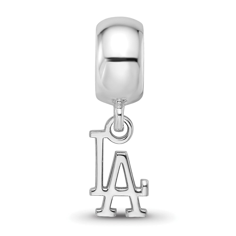 Sterling Silver Rhodium-plated MLB Los Angeles Dodgers L-A Extra Small Dangle Bead