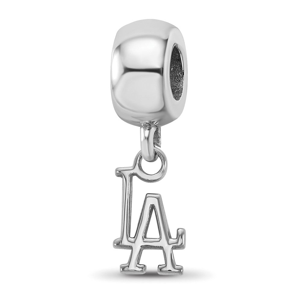 Sterling Silver Rhodium-plated MLB Los Angeles Dodgers L-A Extra Small Dangle Bead
