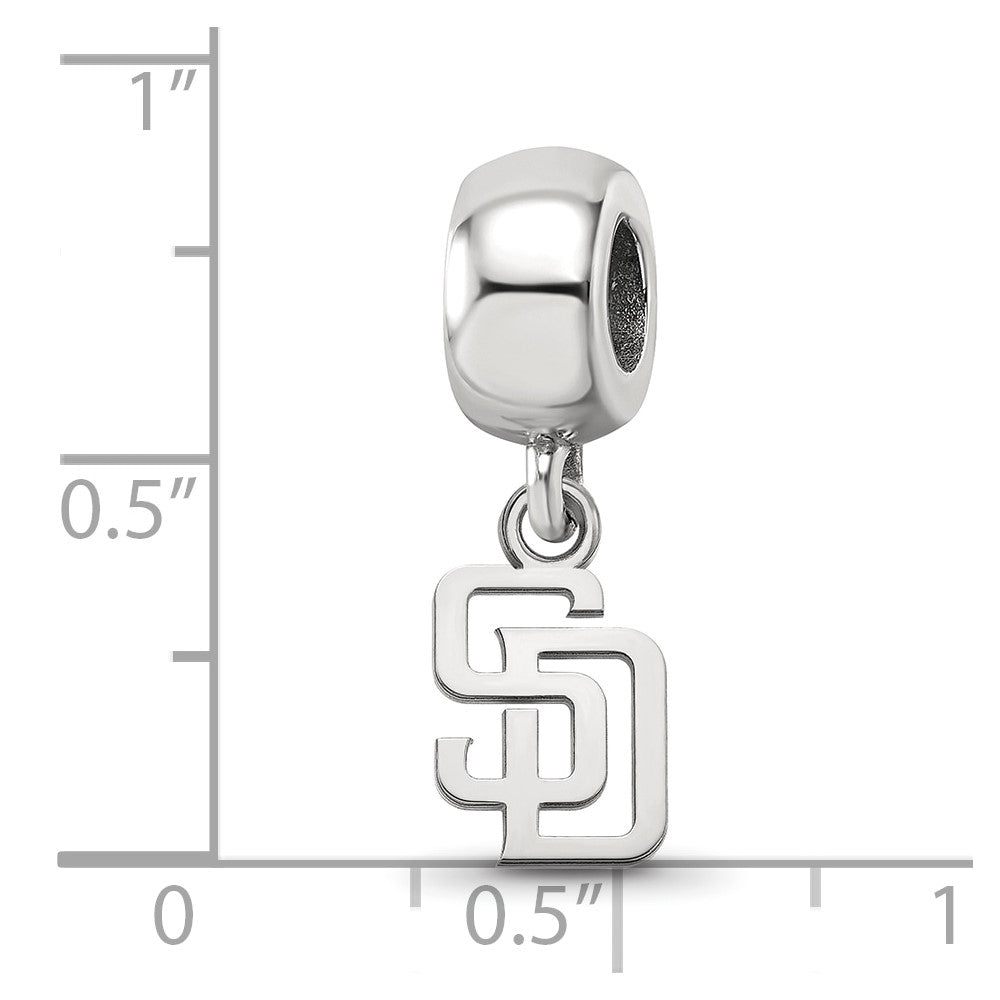 Sterling Silver Rhodium-plated MLB San Diego Padres Letters S-D Extra Small Dangle Bead