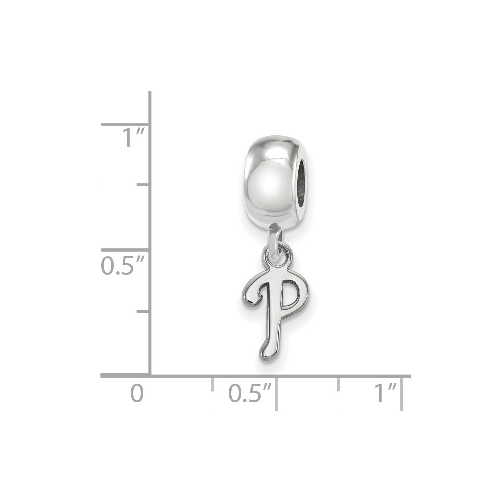 Sterling Silver Rhodium-plated MLB Philadelphia Phillies Letter P Extra Small Dangle Bead