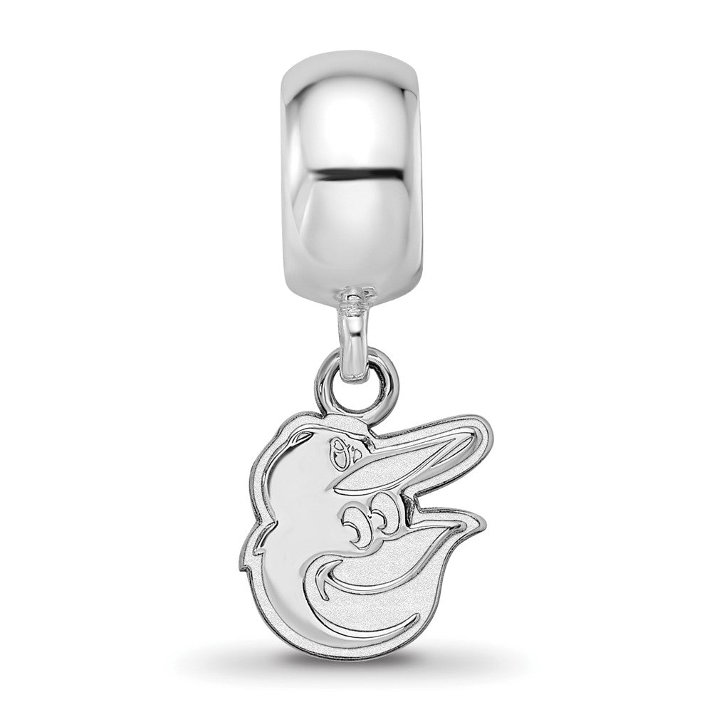 Sterling Silver Rhodium-plated MLB Baltimore Orioles Extra Small Dangle Bead