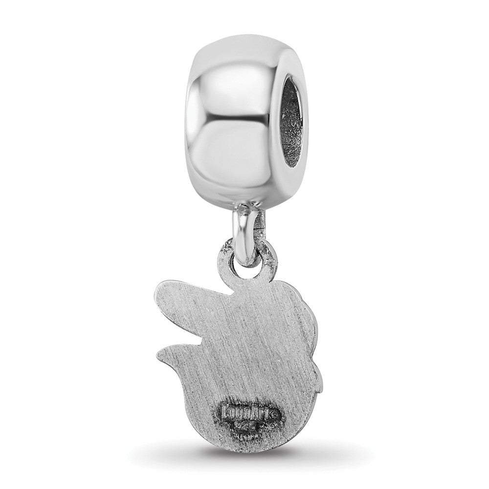Sterling Silver Rhodium-plated MLB Baltimore Orioles Extra Small Dangle Bead