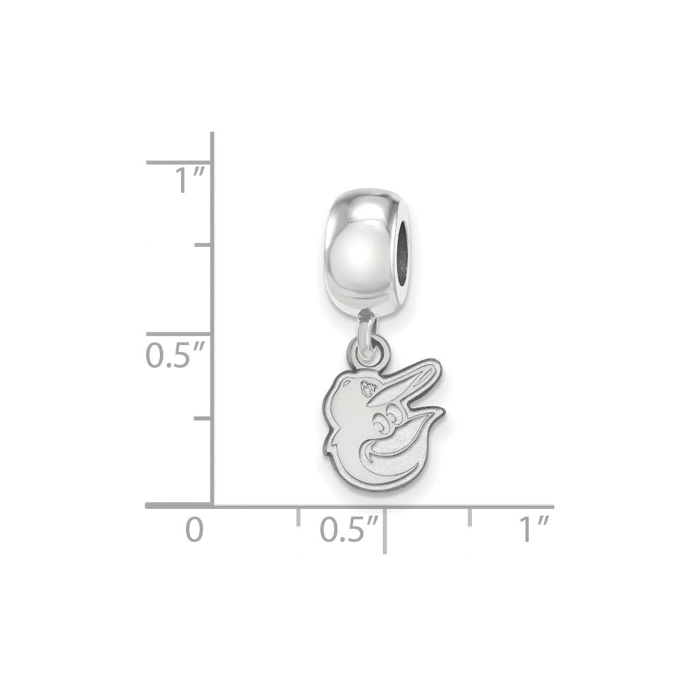 Sterling Silver Rhodium-plated MLB Baltimore Orioles Extra Small Dangle Bead