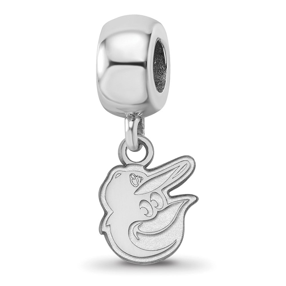 Sterling Silver Rhodium-plated MLB Baltimore Orioles Extra Small Dangle Bead