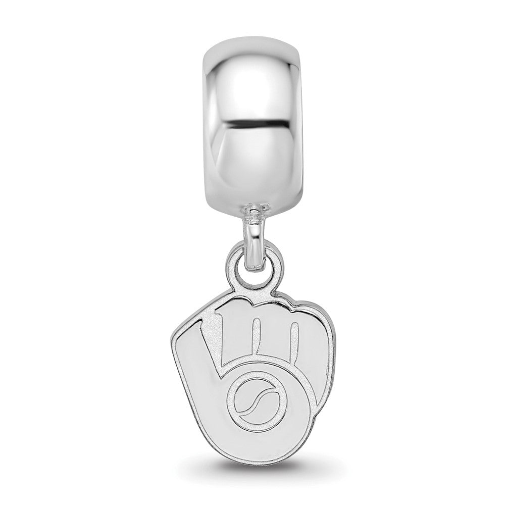 Sterling Silver Rhodium-plated MLB Milwaukee Brewers Baseball Glove Extra Small Dangle Bead