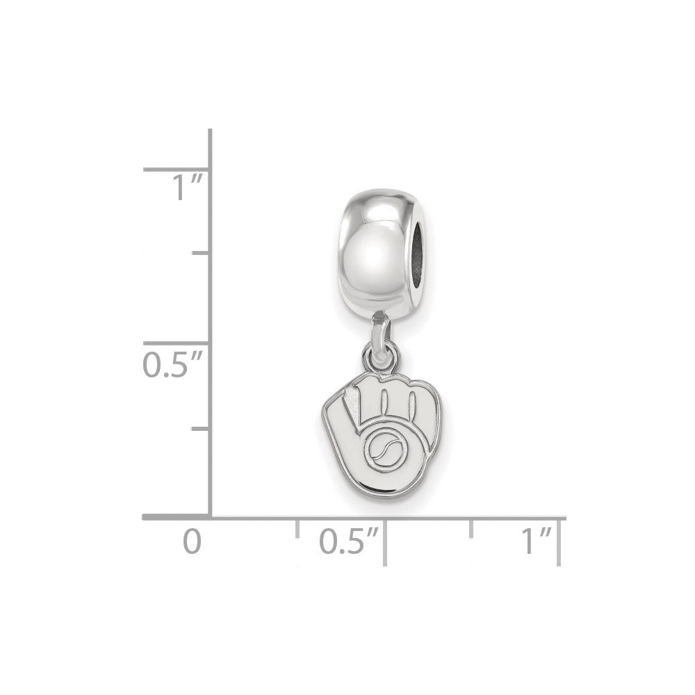 Sterling Silver Rhodium-plated MLB Milwaukee Brewers Baseball Glove Extra Small Dangle Bead