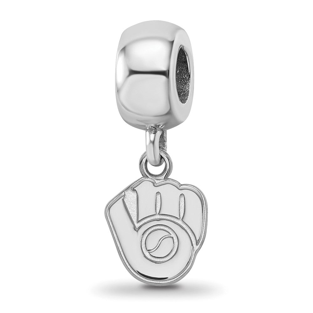 Sterling Silver Rhodium-plated MLB Milwaukee Brewers Baseball Glove Extra Small Dangle Bead