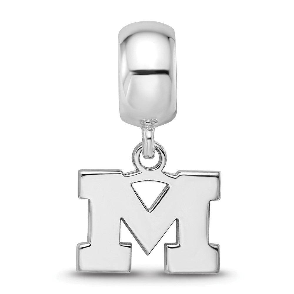 Sterling Silver Rhodium-plated University of Michigan Letter M Extra Small Dangle Bead Charm