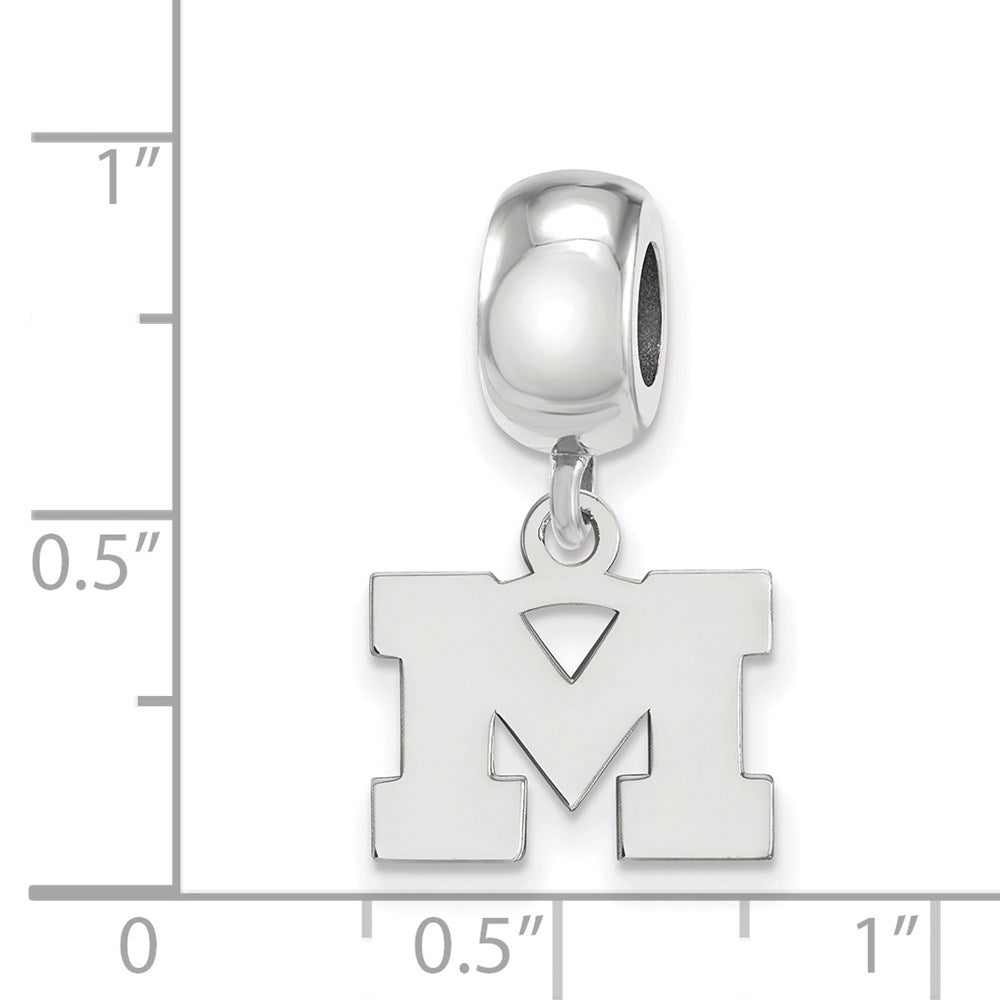 Sterling Silver Rhodium-plated University of Michigan Letter M Extra Small Dangle Bead Charm