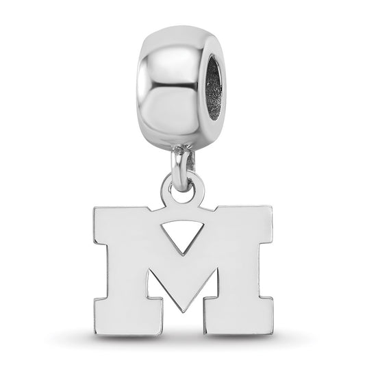 Sterling Silver Rhodium-plated University of Michigan Letter M Extra Small Dangle Bead Charm