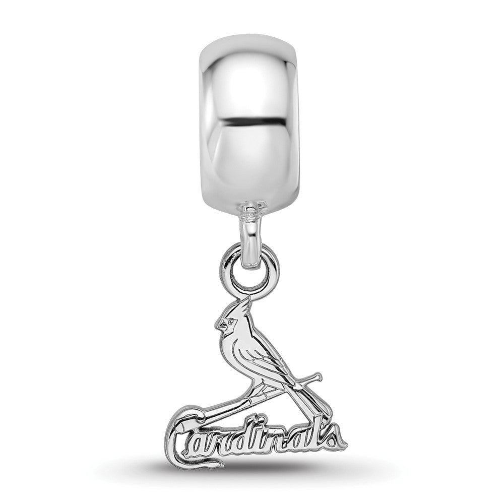 Sterling Silver Rhodium-plated MLB St. Louis Cardinals Bird and Bat Extra Small Dangle Bead