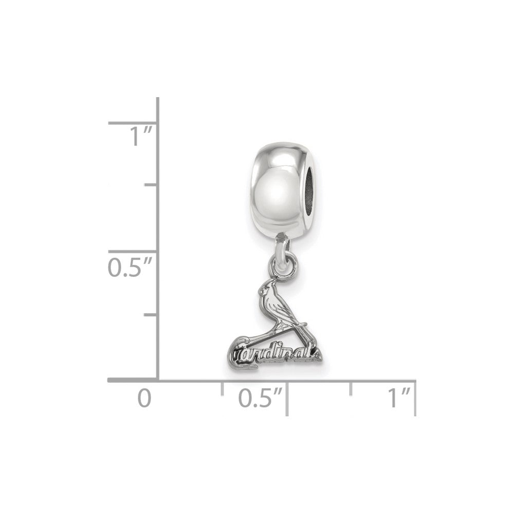 Sterling Silver Rhodium-plated MLB St. Louis Cardinals Bird and Bat Extra Small Dangle Bead