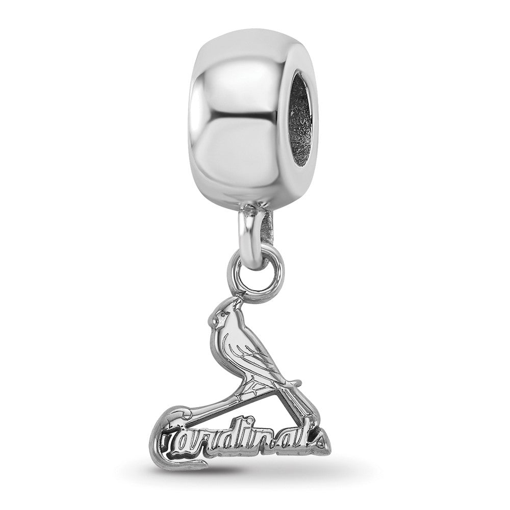 Sterling Silver Rhodium-plated MLB St. Louis Cardinals Bird and Bat Extra Small Dangle Bead