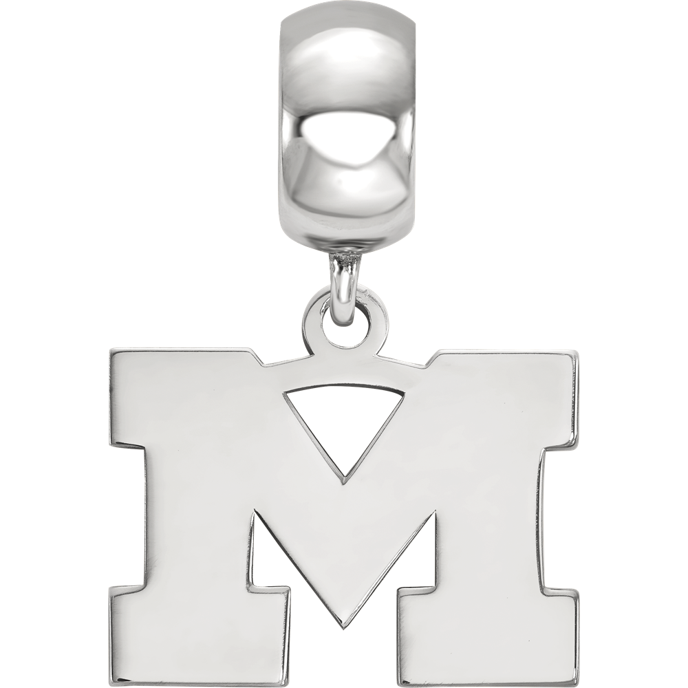 Sterling Silver Rhodium-plated LogoArt University of Michigan Letter M Small Dangle Bead Charm
