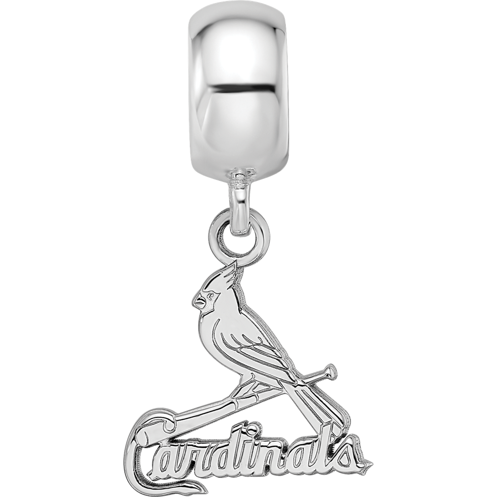 Sterling Silver Rhodium-plated MLB LogoArt St. Louis Cardinals Bird and Bat Small Dangle Bead